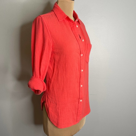 J.Crew 100% Cotton Classic Buttondown Coral Shirt Cuff Blouse Top 2 Cuffs Travel - Picture 4 of 16